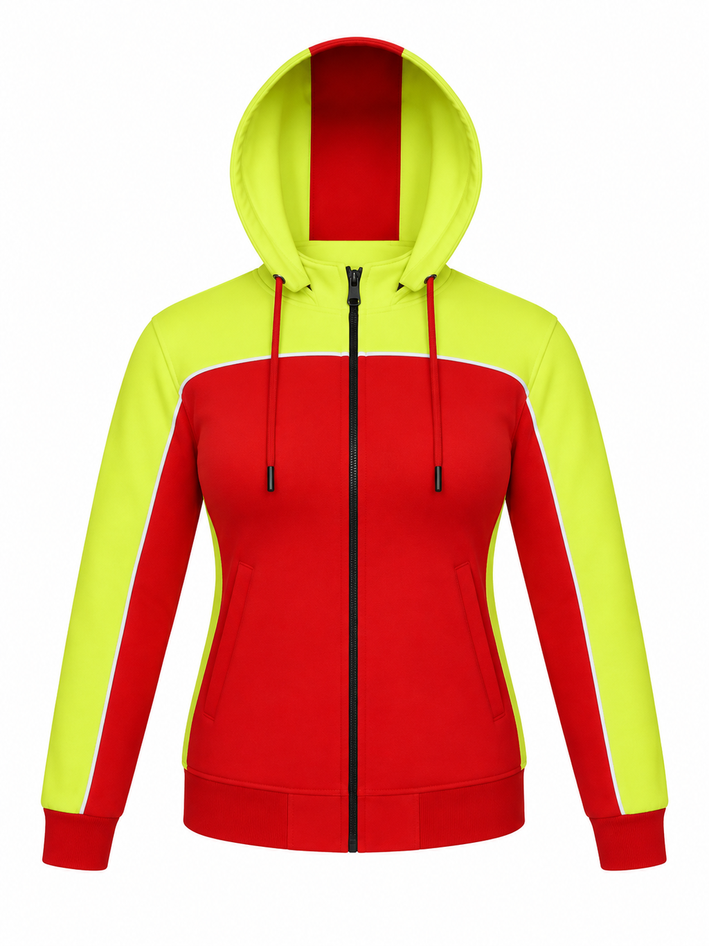 Ladies Armored Motorcycle Reflective Softshell Hoodie - Hazard Red  - MOTORBIKEHORSE