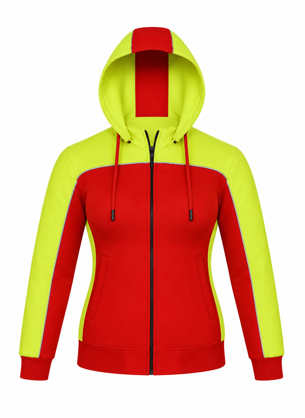 Ladies Armored Motorcycle Reflective Softshell Hoodie - Hazard Red  - MOTORBIKEHORSE