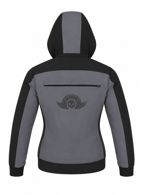 Ladies Armored Motorcycle Reflective Softshell Hoodie - Storm Grey - MOTORBIKEHORSE