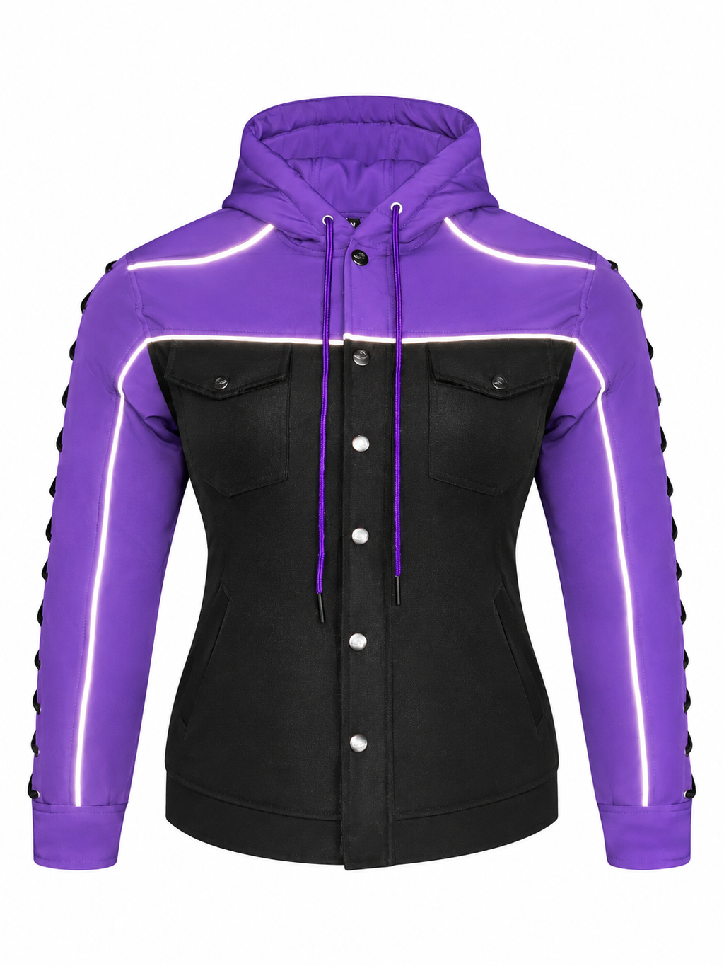 Ladies Armored Motorcycle Reflective Softshell Hoodie - Purple and Black - MOTORBIKEHORSE