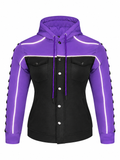 Ladies Armored Motorcycle Reflective Softshell Hoodie - Purple and Black - MOTORBIKEHORSE
