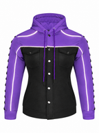 Ladies Armored Motorcycle Reflective Softshell Hoodie - Purple and Black - MOTORBIKEHORSE