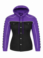 Ladies Armored Motorcycle Reflective Softshell Hoodie - Purple and Black - MOTORBIKEHORSE