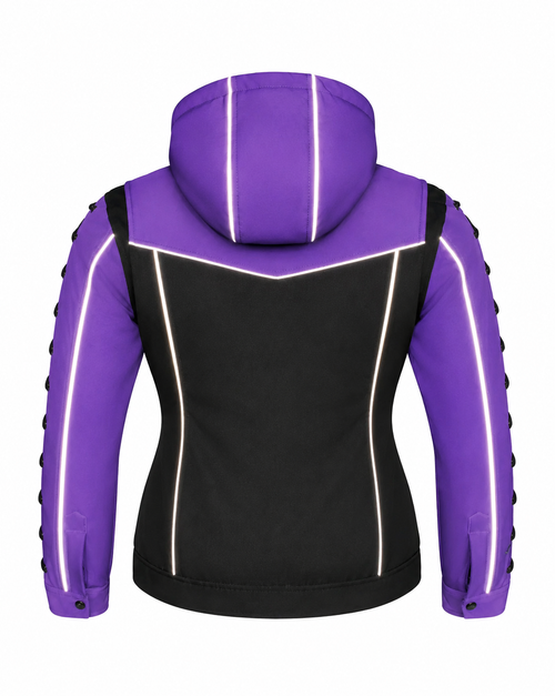 Ladies Armored Motorcycle Reflective Softshell Hoodie - Purple and Black - MOTORBIKEHORSE