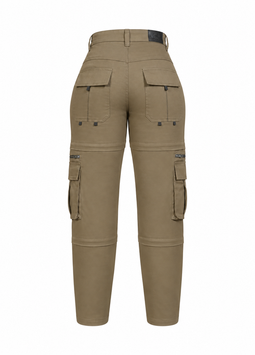 Armored Motorcycle Cargo Pants for Ladies Khaki Brown - MOTORBIKEHORSE