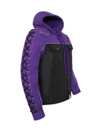 Ladies Armored Motorcycle Reflective Softshell Hoodie - Purple and Black - MOTORBIKEHORSE