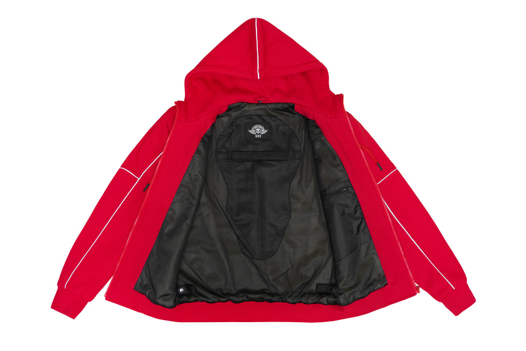 Ladies Armored Motorcycle Reflective Softshell Hoodie - Red Blaze - MOTORBIKEHORSE