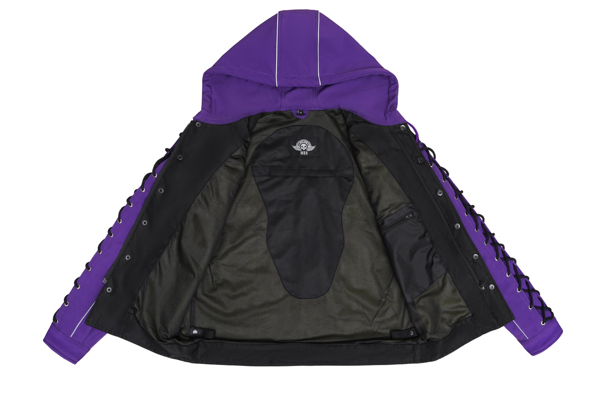 Ladies Armored Motorcycle Reflective Softshell Hoodie - Purple and Black - MOTORBIKEHORSE