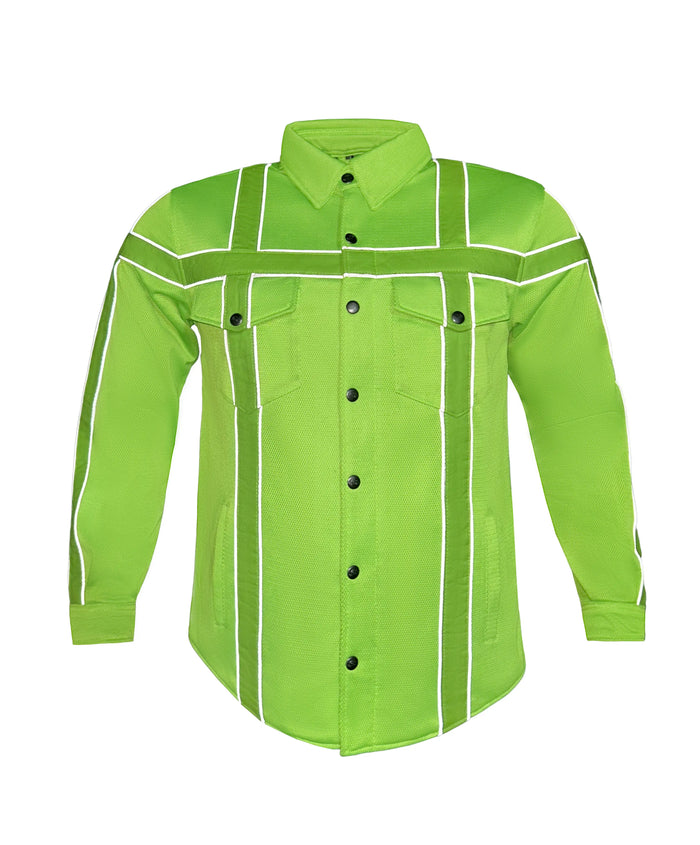 Reflective Armored Summer Riding Mesh Shirt for Men Flash Green - MOTORBIKEHORSE